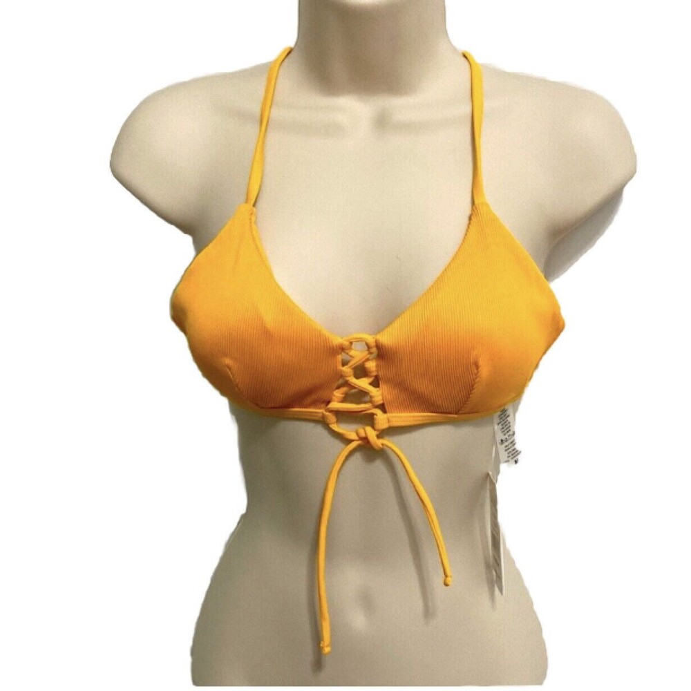 Triangle Bikini Top Yellow Gold Thick Ribbed Design  by DAMSEL Womens Medium NEW